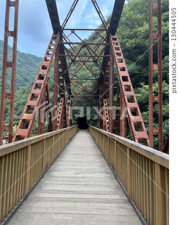 Red iron bridge on the abandoned former Fukuchiyama Line 130444505