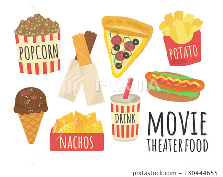 Movie theater food illustration set Movie theater food illustration set 130444655
