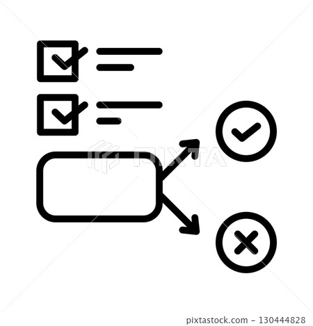 An icon that indicates a branch that depends on a condition. There is a check mark and a cross at the end of the branch. An icon that indicates a branch that depends on a condition. There is a check mark and a cross at the end of the branch. 130444828