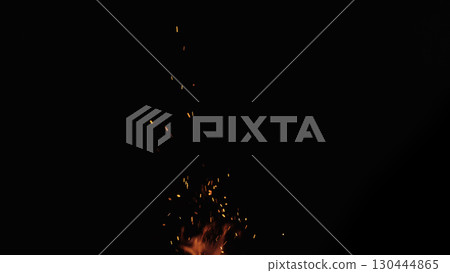 fire flames of campfire with sparks over black background, for overlay 130444865