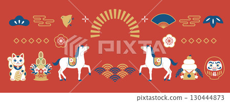 2026 Year of the Horse Japanese style New Year's banner design 2026 Year of the Horse Japanese style New Year's banner design 130444873