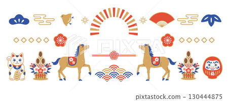 2026 Year of the Horse Japanese style New Year's banner design 130444875