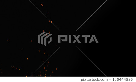 fire flames of campfire with sparks over black background, for overlay 130444886