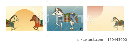 Three Japanese Ukiyo-e horse illustrations for New Year's cards and other New Year's greetings in 2026 - Japanese-style Year of the Horse Three Japanese Ukiyo-e horse illustrations for New Year's cards and other New Year's greetings in 2026 - Japanese-style Year of the Horse 130445000