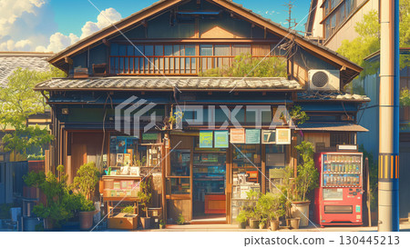Retro shop in the Japanese countryside, anime style 130445213