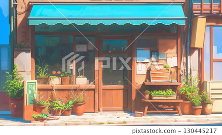 Retro shops in an old shopping street, anime style 130445217