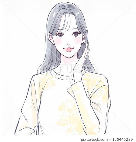 婦女和女孩的水彩和手繪插圖素材 130445289