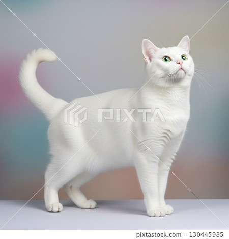 Portrait of a white cat standing against a white background | Pets and Animals Stock Photos Cat Encyclopedia 130445985