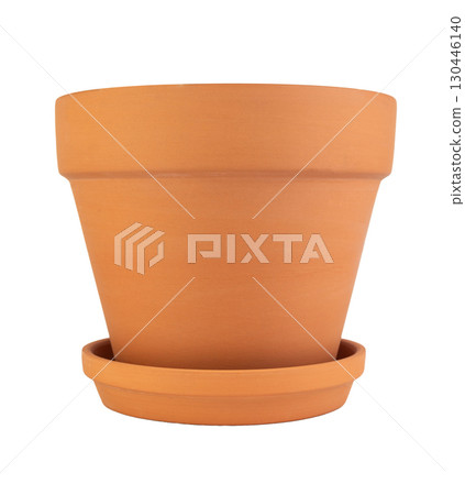 A detailed studio shot of a terracotta flower pot on a white background A detailed studio shot of a terracotta flower pot on a white background 130446140