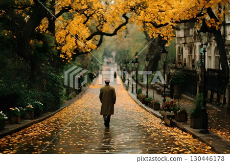 Autumn Stroll on a Leaf-Covered Path in Serene Urban Park Setting Generative AI Autumn Stroll on a Leaf-Covered Path in Serene Urban Park Setting Generative AI 130446178