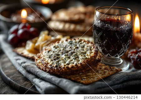 Elegant Passover Seder Setting with Wine and Unleavened Bread Generative AI Elegant Passover Seder Setting with Wine and Unleavened Bread Generative AI 130446214