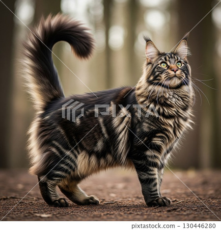 Portrait of a Maine Coon standing outdoors | Pets and Animals Stock Photo 130446280
