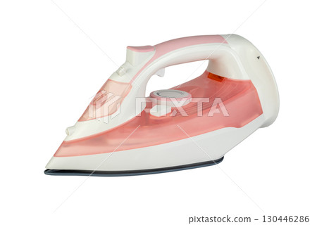 Pink and White Cordless Steam Iron on a White Background 130446286