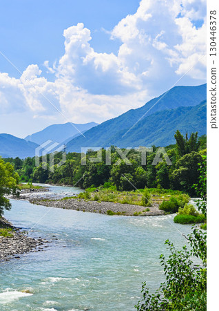 View of the Northern Alps and Azusa River from Shimojima Bridge View of the Northern Alps and Azusa River from Shimojima Bridge 130446378