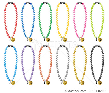 Vector icon set of ball chain with bells | Colorful and simple metal parts illustrations Vector icon set of ball chain with bells | Colorful and simple metal parts illustrations 130446415
