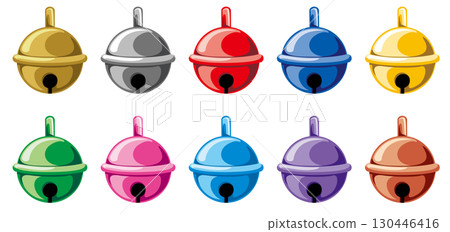 非常適合與其他部件連接!一組帶有棒狀部件的鈴鐺的彩色變體 | 配件向量素材 非常適合與其他部件連接!一組帶有棒狀部件的鈴鐺的彩色變體 | 配件向量素材 130446416