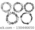 Vector set of black silhouette of floral wreaths. Collection of circle frames in elegant botanical design. Minimal flat style 130446650