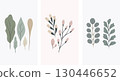Vector set of posters with scandinavian minimalistic botanical, simple geometric leaves and branches,, hand-drawn clean style, earthy pastel palette. 130446652