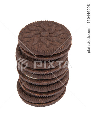 Brown chocolate chip cookie isolated on white background. 130446998