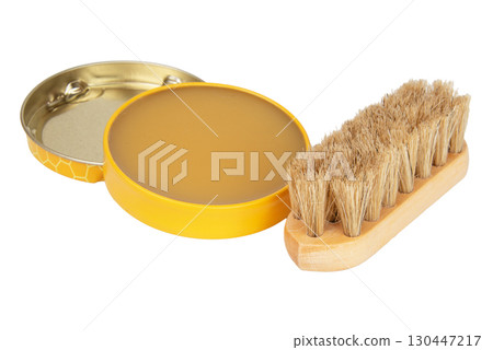 wooden shoe polishing brush on a white background wooden shoe polishing brush on a white background 130447217