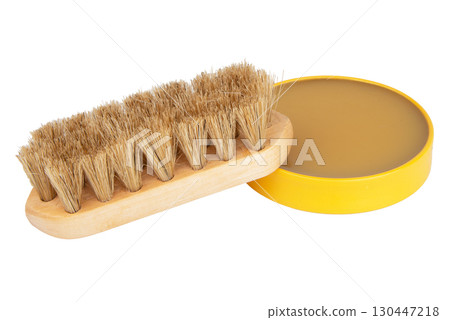 wooden shoe polishing brush on a white background 130447218