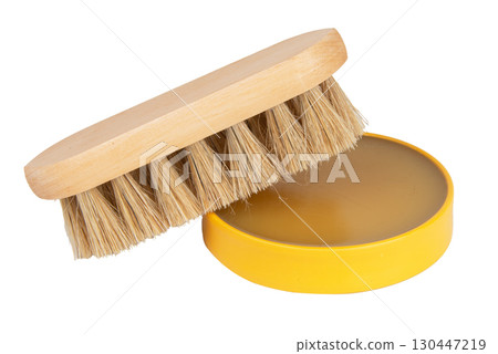 wooden shoe polishing brush on a white background 130447219