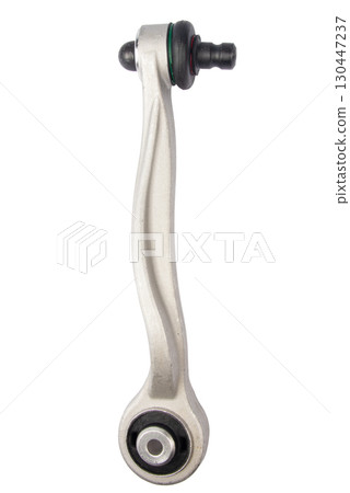 new suspension arm of a vehicle on a white background. New suspension lower control arm of a vehicle, isolated on white background new suspension arm of a vehicle on a white background. New suspension lower control arm of a vehicle, isolated on white background 130447237