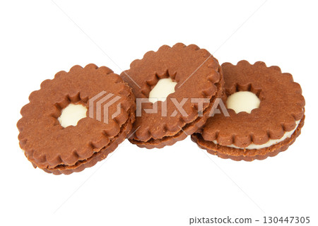 Chocolate double cookie isolated on white background Chocolate double cookie isolated on white background 130447305
