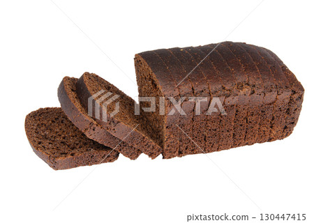 Rye malt bread sliced. Isolated on white background 130447415