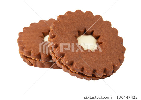 double sandwich cookies isolated on white background double sandwich cookies isolated on white background 130447422