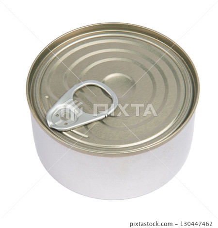 Closed bank of canned food on white background 130447462