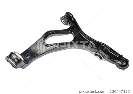 new suspension arm of a vehicle on a white background. New suspension lower control arm of a vehicle, isolated on white background new suspension arm of a vehicle on a white background. New suspension lower control arm of a vehicle, isolated on white background 130447553