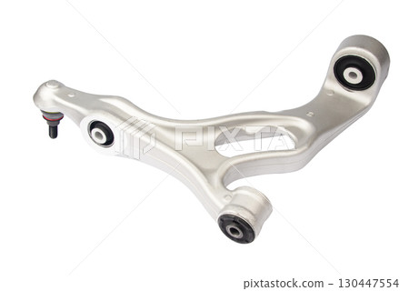 new suspension arm of a vehicle on a white background. New suspension lower control arm of a vehicle, isolated on white background new suspension arm of a vehicle on a white background. New suspension lower control arm of a vehicle, isolated on white background 130447554