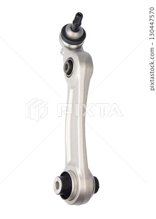 new suspension arm of a vehicle on a white background. New suspension lower control arm of a vehicle, isolated on white background new suspension arm of a vehicle on a white background. New suspension lower control arm of a vehicle, isolated on white background 130447570
