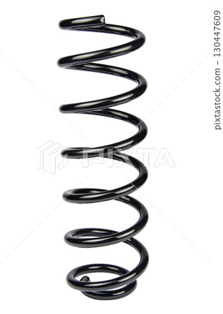 Car spare part. Large metal spring on white background. cushioning spring over white background, auto spare parts. automotive suspension springs on a white background Car spare part. Large metal spring on white background. cushioning spring over white background, auto spare parts. automotive suspension springs on a white background 130447609