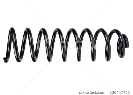 Metal dark car spring isolated on white background Metal dark car spring isolated on white background 130447705