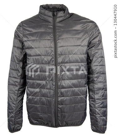 Men's black warm sport puffer jacket isolated on white background. Men's black warm sport puffer jacket isolated on white background. 130447910