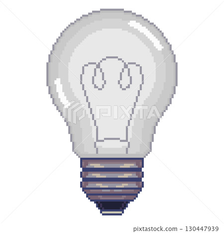 Pixel art 16-bit extinguished light bulb, switch off lamp icon. Vector illustration. 130447939