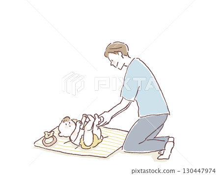 男人幫嬰兒換尿布，父親，哄睡，照顧孩子， 130447974