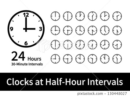 簡單的時鐘向量素材,30分鐘增量,黑色 簡單的時鐘向量素材,30分鐘增量,黑色 130448027