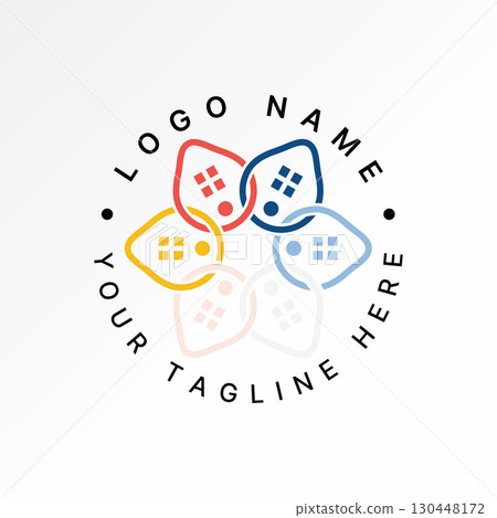 Logo design graphic concept creative premium vector stock image top sell 6 line avocado fruit rotating window and people holding hands to farm service 130448172