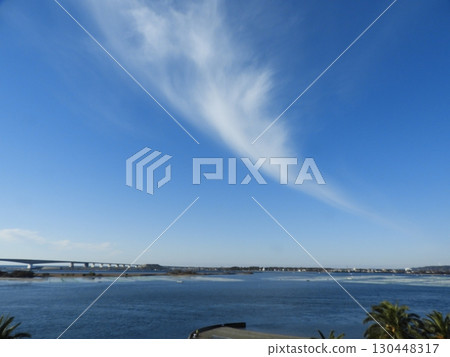 Lake Hamana scenery with blue sky and large clouds Lake Hamana scenery with blue sky and large clouds 130448317