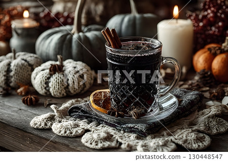 Warm Autumn Evening with Mulled Wine, Cozy Decor, and Candlelight Ambiance Generative AI Warm Autumn Evening with Mulled Wine, Cozy Decor, and Candlelight Ambiance Generative AI 130448547