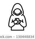 Icon of a person wearing a hoodie and operating a smartphone 130448834