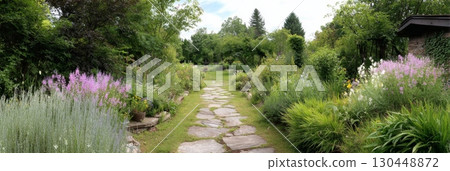 The backyard garden features diverse plants that support local wildlife and boost urban biodiversity The backyard garden features diverse plants that support local wildlife and boost urban biodiversity 130448872