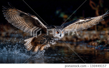 貓頭鷹飛翔，夜晚的自然與活力 130449157