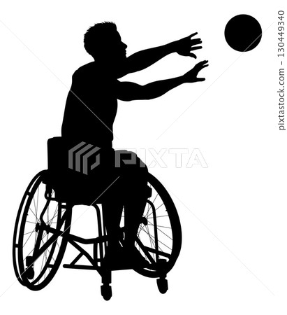 Wheelchair Basketball Silhouette Man Passing Ball Wheelchair Basketball Silhouette Man Passing Ball 130449340