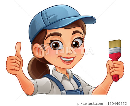 Woman Female Painter Decorator Cartoon Mascot 130449352