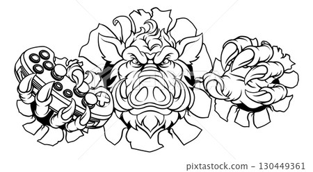 Boar Wild Hog Razorback Warthog Pig Gaming Mascot 130449361