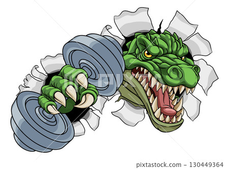 Crocodile Dinosaur Alligator Weight Lifting Mascot Crocodile Dinosaur Alligator Weight Lifting Mascot 130449364